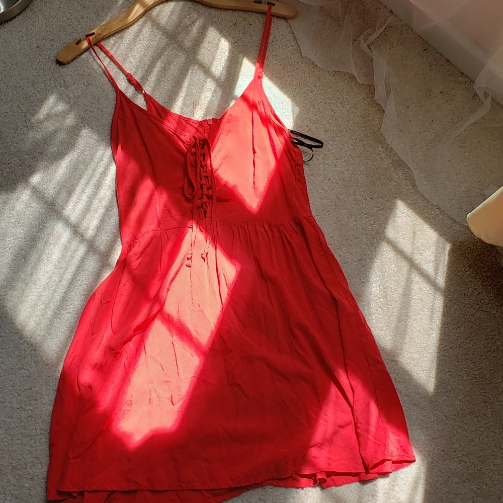 Red Lace-up dress